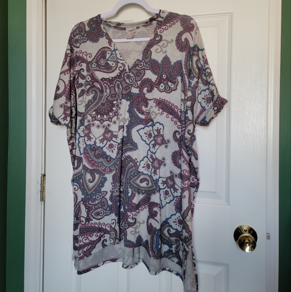 Chico's M/L Printed Short Sleeve  V-Neck Tunic